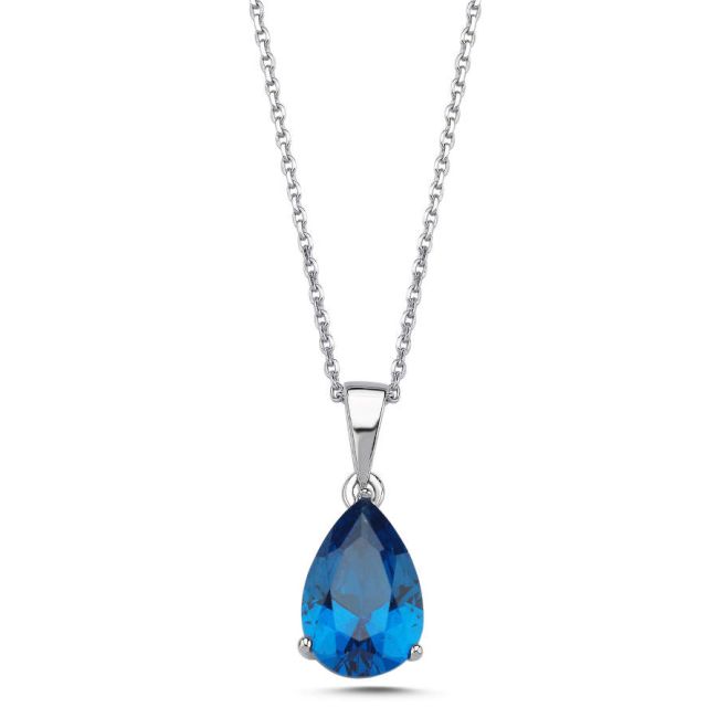 London Blue Topaz Damla Tektaş Kadın Gümüş Kolye - 1