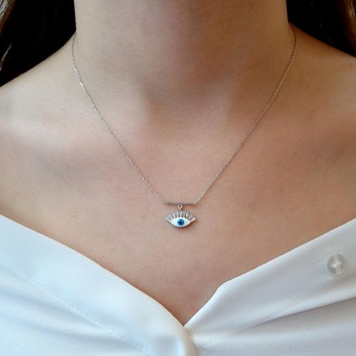 Lora Baget Kirpikli Göz Gümüş Kadın Kolye - CNG Jewels
