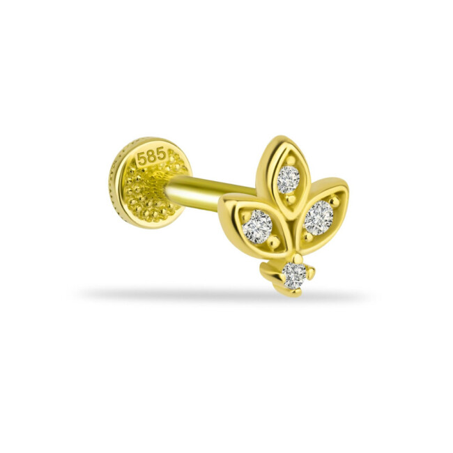 Lotus Çiçeği Altın Tragus Piercing - 1