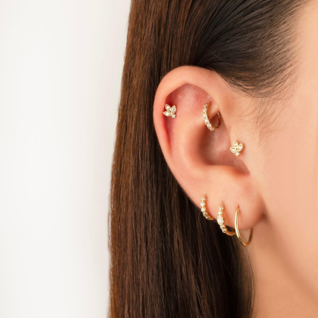 Lotus Çiçeği Altın Tragus Piercing - 2