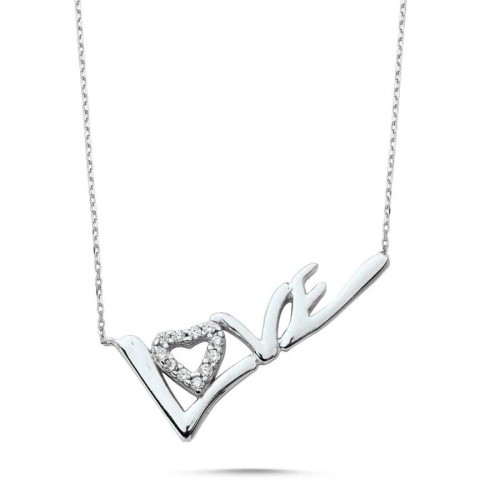 CNG Jewels - Love Yazılı Kalpli Gümüş Bayan Kolye