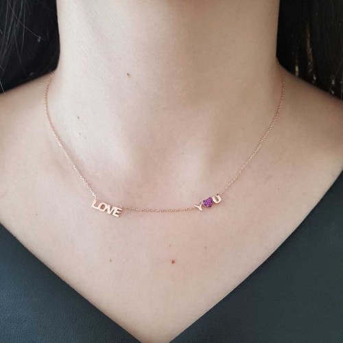 Love You Aşk Kalpli Kadın Gümüş Kolye - 1