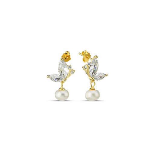CNG Jewels - Mariposa Doğal İncili Gold Gümüş Bayan Küpe