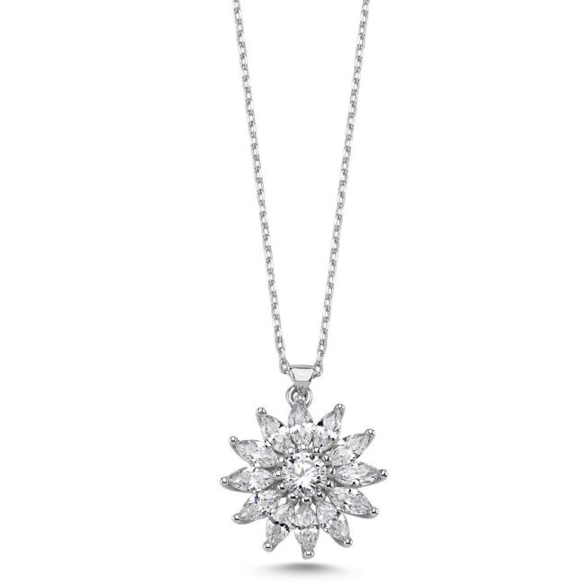 Marquise Sunflower Women's Silver Necklace - 1
