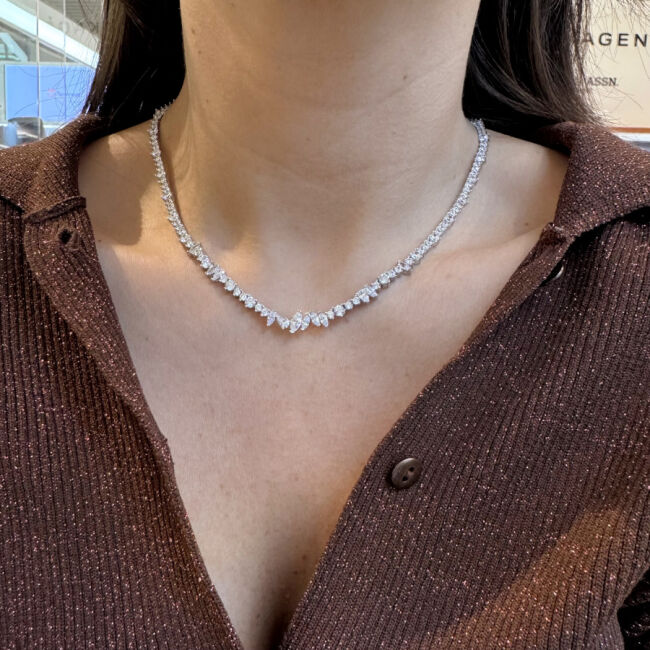  Markiz Damla Yuvarlak Taşlı Su Yolu Gümüş Kolye - 2