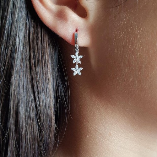 Marquise Two Flower Dangle Silver Women's Earrings - CNG Jewels (1)