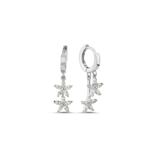CNG Jewels - Markiz İki Çiçekli Sallantılı Gümüş Kadın Küpe