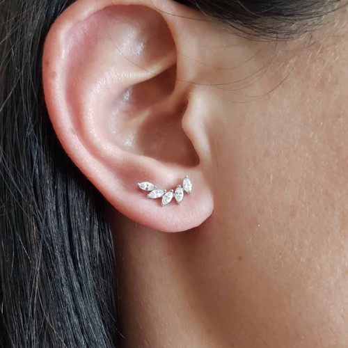 Markiz Minik Dal Gümüş Kadın Küpe - 2