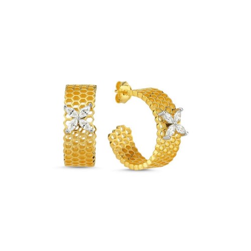 CNG Jewels - Markiz Roza Arı Peteği Gold Gümüş Halka Küpe