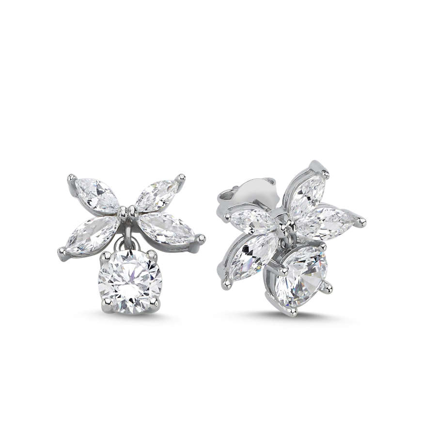 Marquise Roza Dangle Solitaire Women's Silver Earrings - CNG Jewels