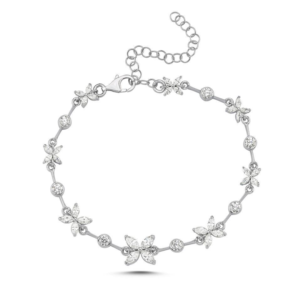 Marquise Rose Stone Drained Waterway Silver Women's Bracelet - CNG Jewels (1)