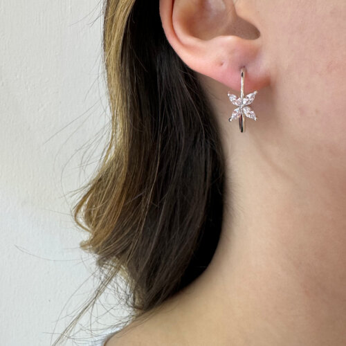 Marquise Roza Clover Hoop Women's Silver Earrings - CNG Jewels (1)