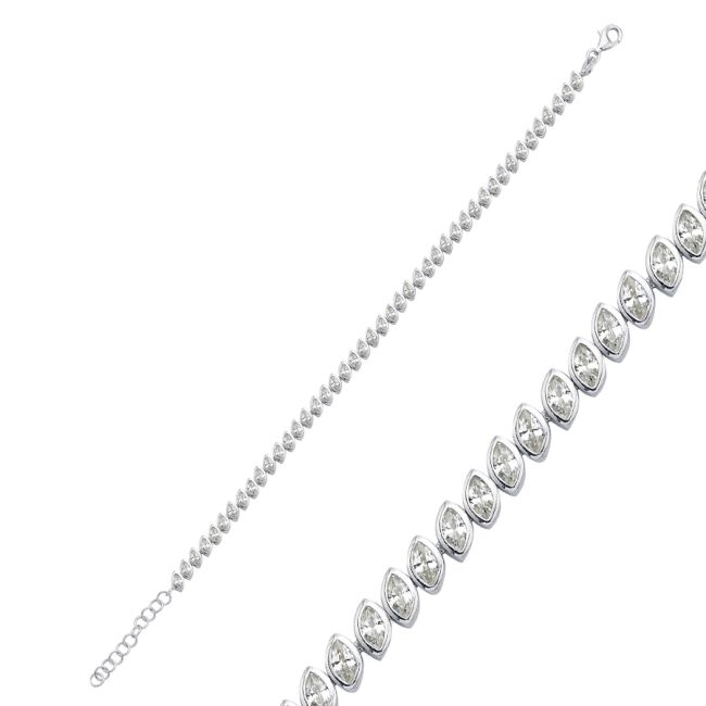 Markiz Taşlı Gümüş Suyolu Bileklik - 1