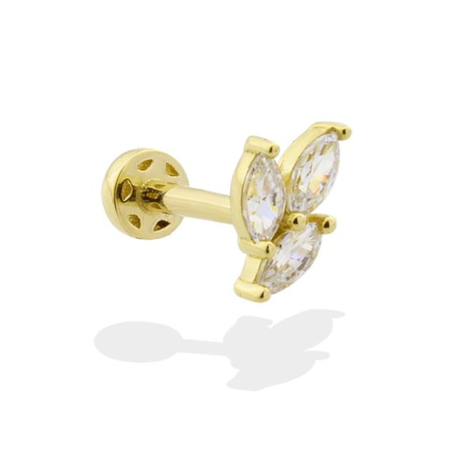Markiz Taşlı Yaprak Altın Tragus Piercing - 1