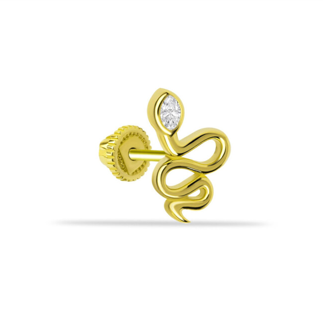 Markiz Taşlı Yılan Altın Helix Piercing - 1