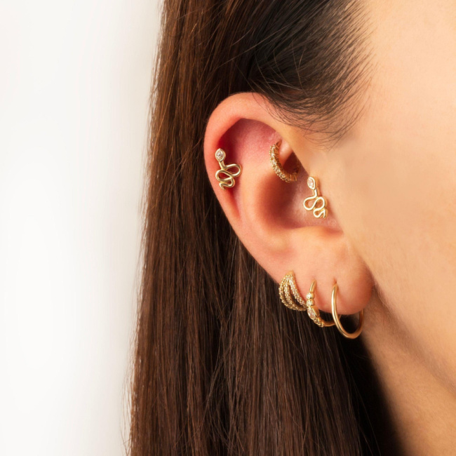 Markiz Taşlı Yılan Altın Helix Piercing - 2