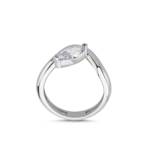 Marquise Solitaire Women's Silver Ring - 2
