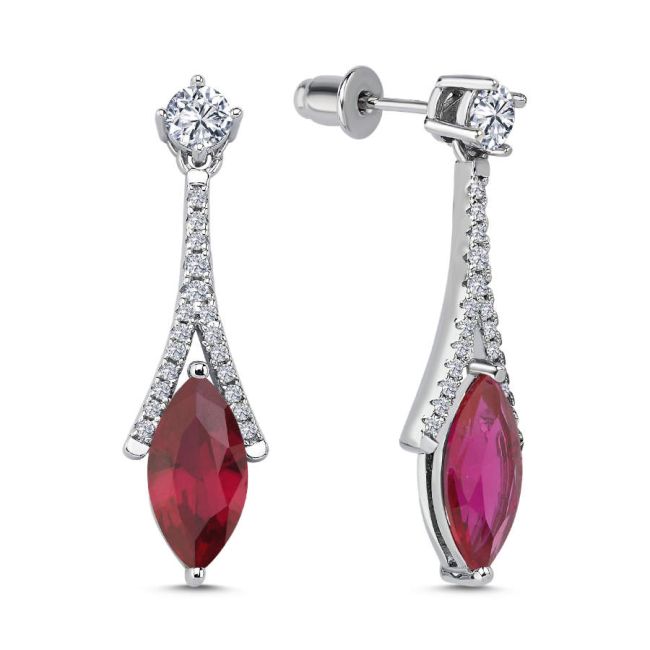 Markiz Yakut Eyfel Sallantılı Gümüş Küpe - 1