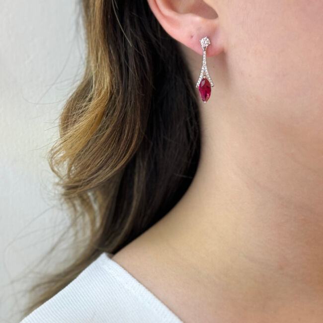 Markiz Yakut Eyfel Sallantılı Gümüş Küpe - 2