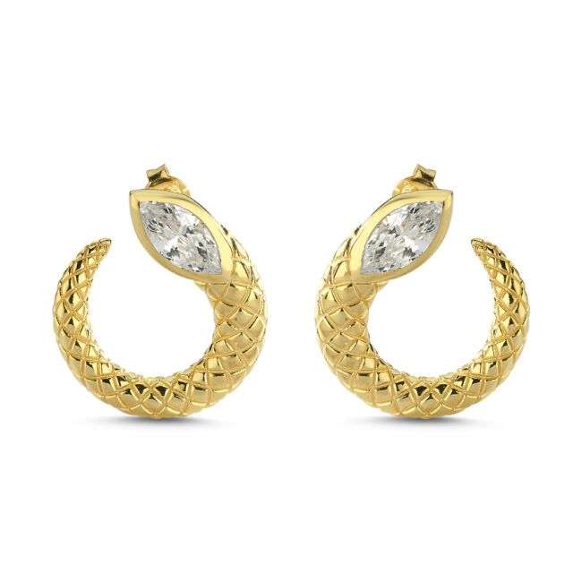 Markiz Yılan Gold Kadın Gümüş Küpe - 1