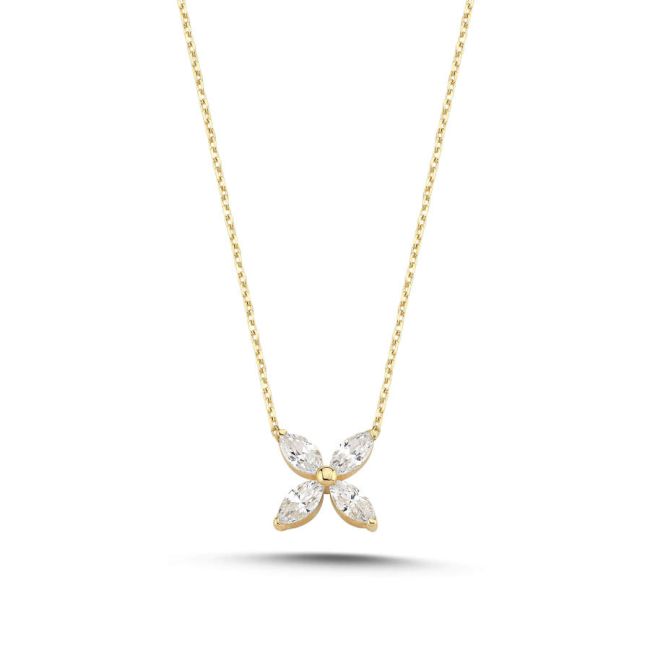 14K Gold Marquise Rose Necklace - 1