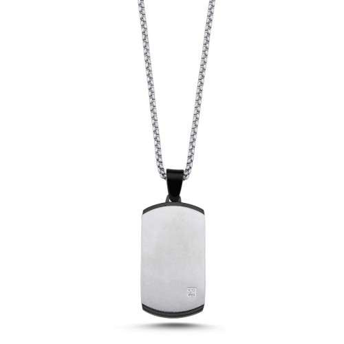 CNG Jewels - Mat Beyaz Plaka Asker Künye Çelik Erkek Kolye