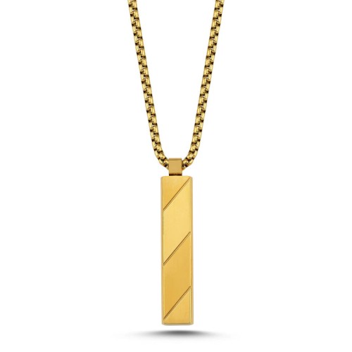 CNG Jewels - Mat Parlak Yassı Çubuk Gold Çelik Erkek Kolye