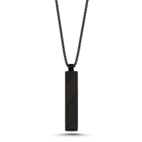 CNG Jewels - Mat Parlak Yassı Çubuk Siyah Çelik Erkek Kolye
