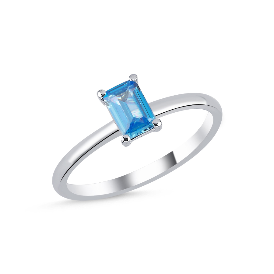 Mavi Baget Tektaş Kadın Gümüş Yüzük - CNG Jewels