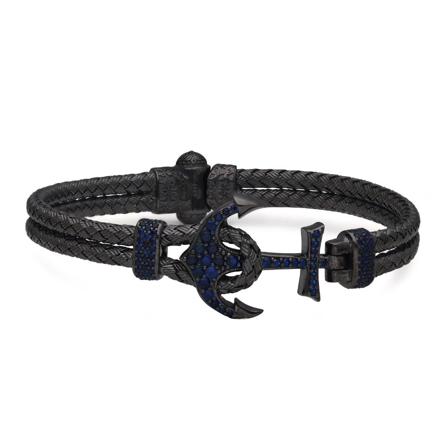 Mavi Çapa Hasır Örgü Gümüş Erkek Bilekliği - CNG Jewels (1)