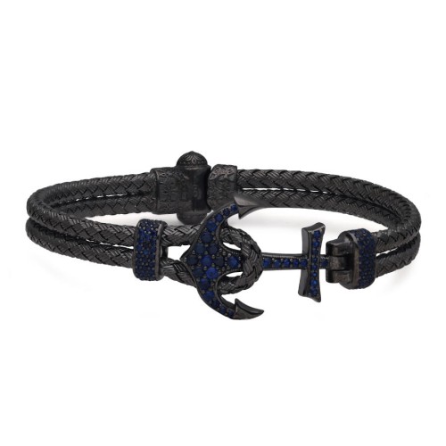 Mavi Çapa Hasır Örgü Gümüş Erkek Bilekliği - CNG Jewels (1)