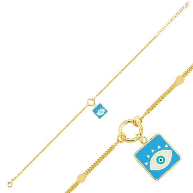 Mavi Charm Nazar Boncuklu Gold Gümüş Halhal - 2