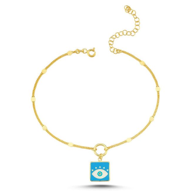 Blue Charm Evil Eye Beaded Gold Silver Anklet - 1