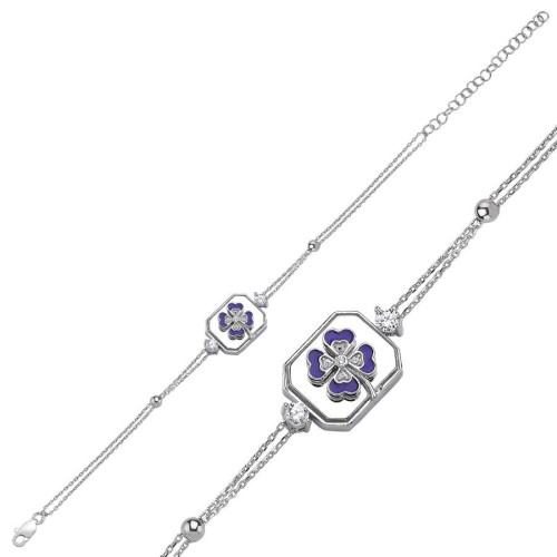 Blue Four Leaf Clover Women's Silver Bracelet - CNG Jewels
