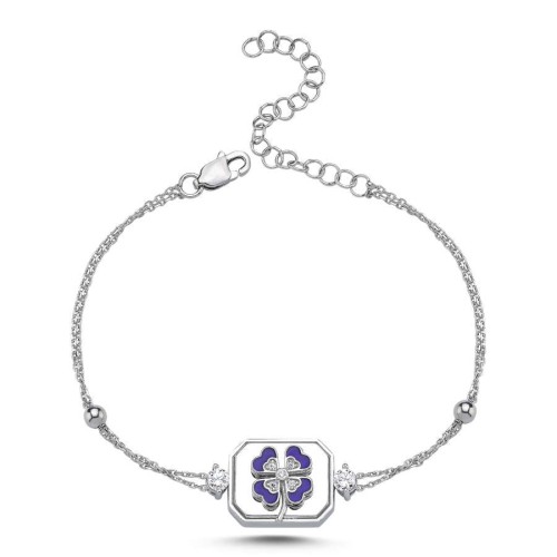 Blue Four Leaf Clover Women's Silver Bracelet - CNG Jewels (1)