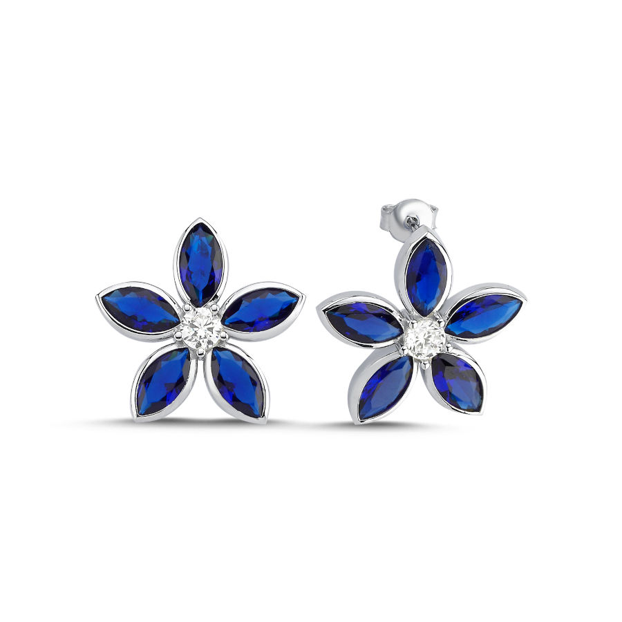 Blue Fiore Flower Silver Women's Earrings - CNG Jewels