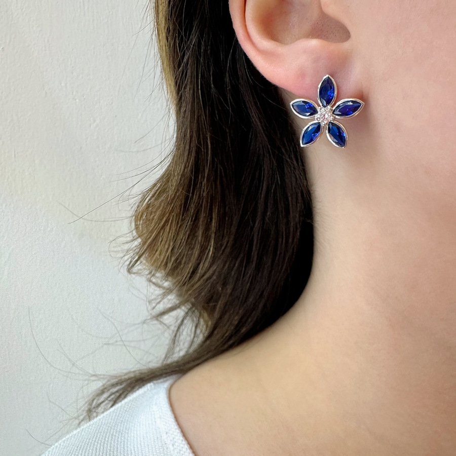 Blue Fiore Flower Silver Women's Earrings - CNG Jewels (1)