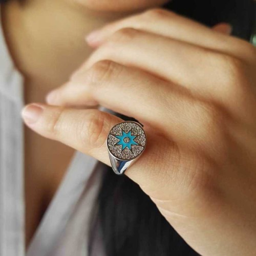 CNG Jewels - Mavi Kutup Yıldızı Serçe Parmak Gümüş Bayan Yüzük