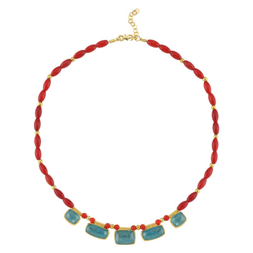 Mavi Kyanite ve Mercan Taşlı Özel Tasarım Gümüş Kolye - 2