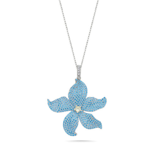 Mavi Lilyum Çiçeği Gümüş Kolye - CNG Jewels