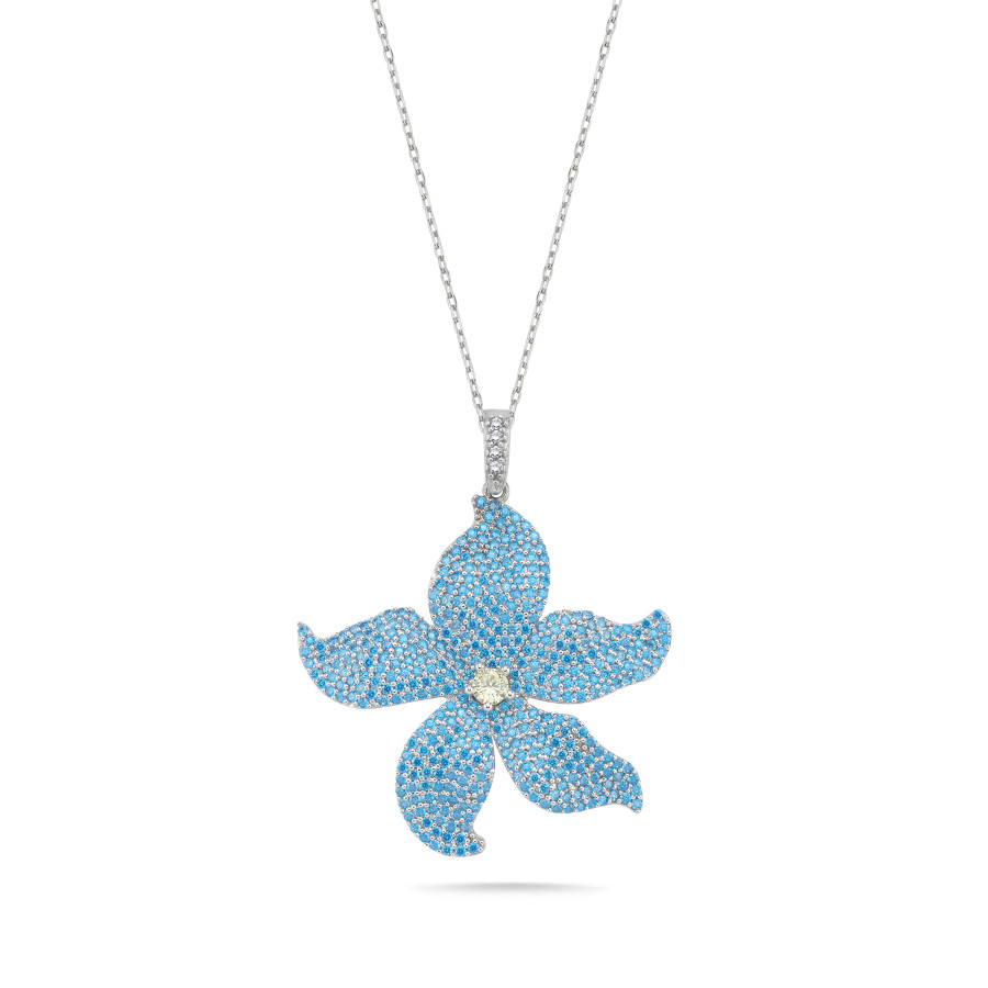 Mavi Lilyum Çiçeği Gümüş Kolye - CNG Jewels