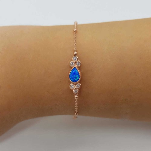 Blue Opal Drop Stone Silver Women's Bracelet - CNG Jewels