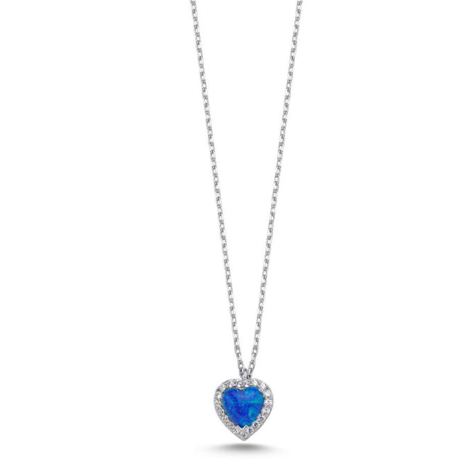 Mavi Opal Kalp Taşlı Minimal Kadın Gümüş Kolye