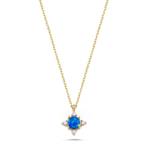 CNG Jewels - Mavi Opal Taşlı Minimal Kutup Yıldızı Altın Kolye