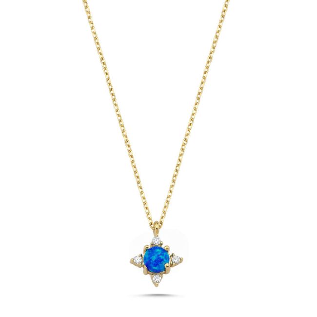 Mavi Opal Taşlı Minimal Kutup Yıldızı Altın Kolye