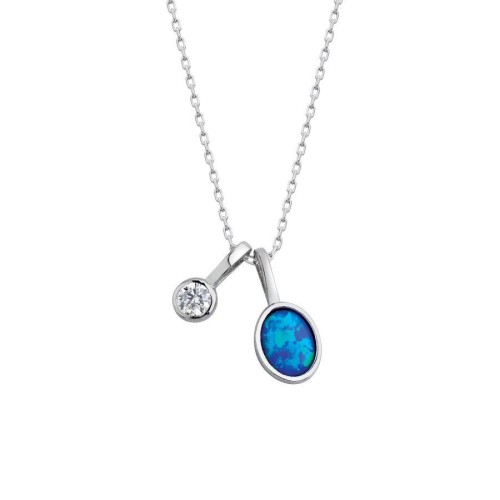 CNG Jewels - Mavi Opal Ve Tektaş Gümüş Kadın Kolye
