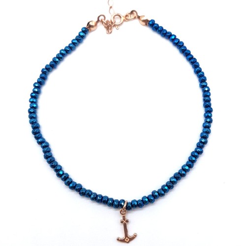 CNG Jewels - Mavi Renk Hematit Taşlı Çapa Gümüş Halhal