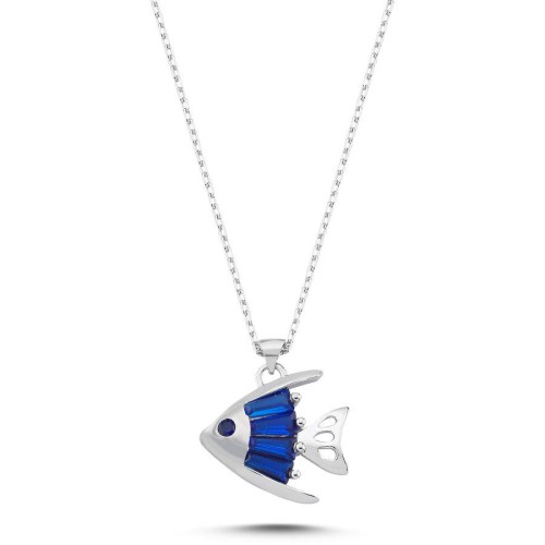 CNG Jewels - Mavi Trapez Balık Gümüş Kadın Kolye