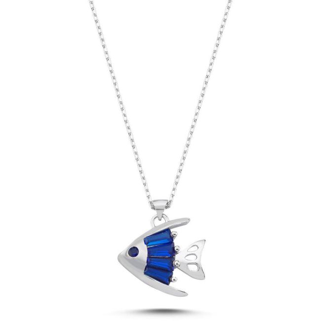 Blue Trapeze Fish Women's Silver Necklace - 1