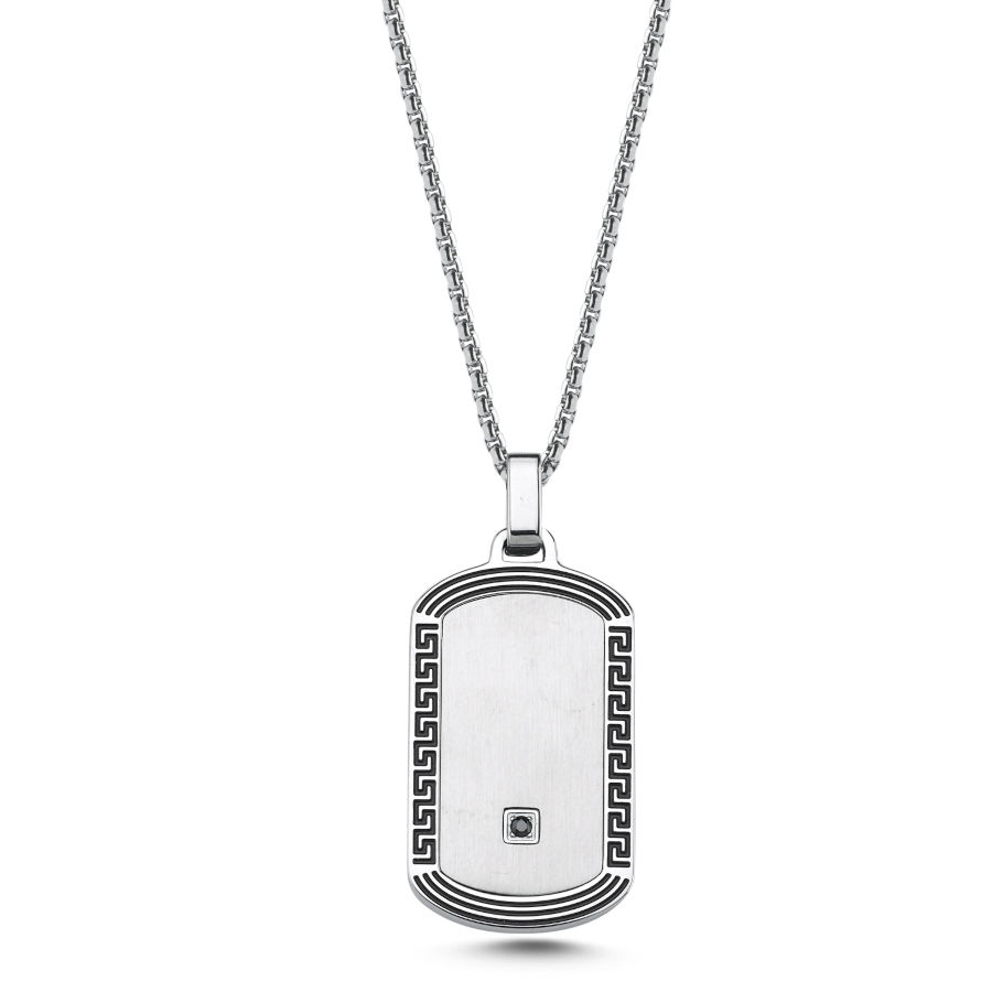 Meander Çerçeveli Künye Çelik Erkek Kolye - CNG Jewels